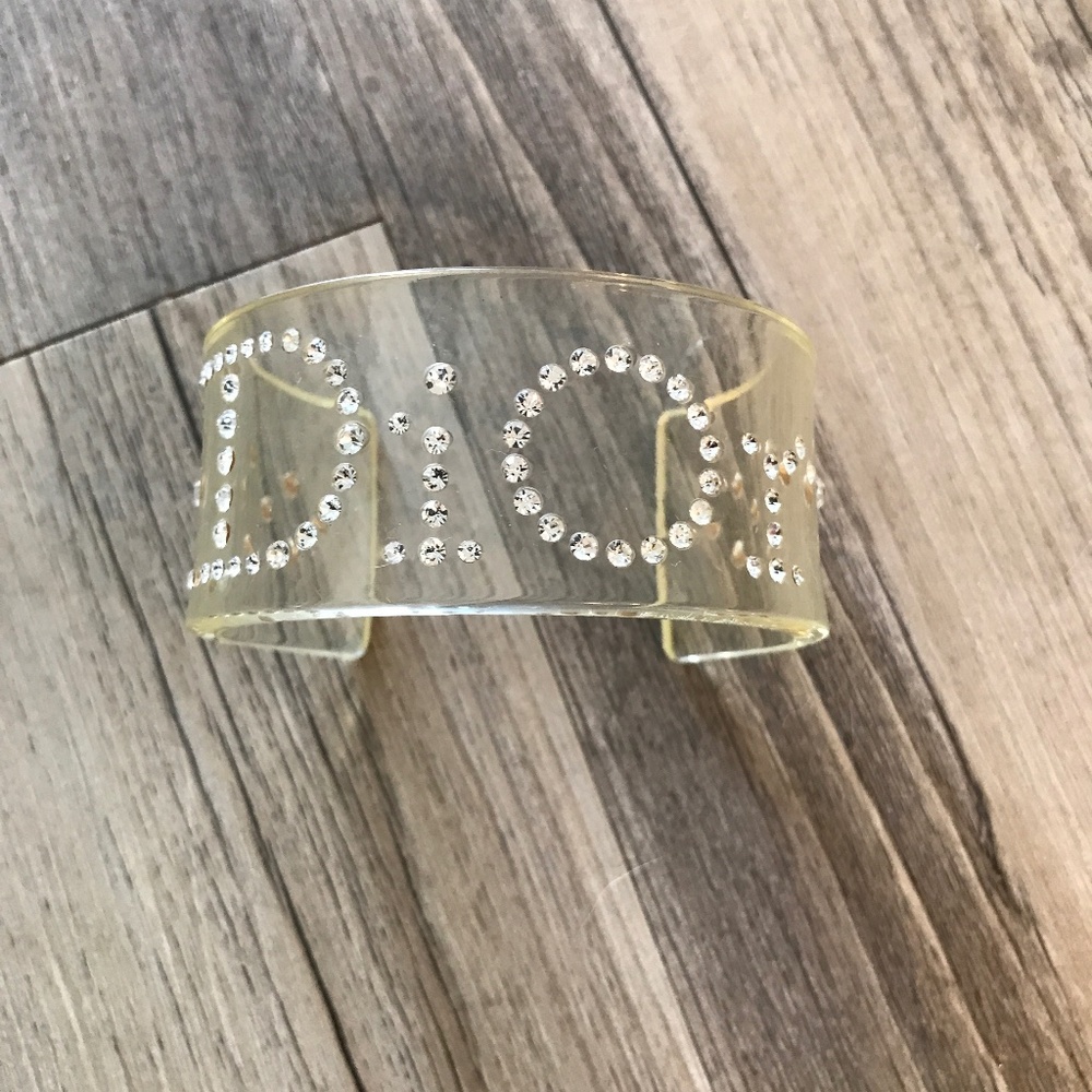 Vintage 1990s Christian Dior Resin Crystal Logo Cuff Bracelet